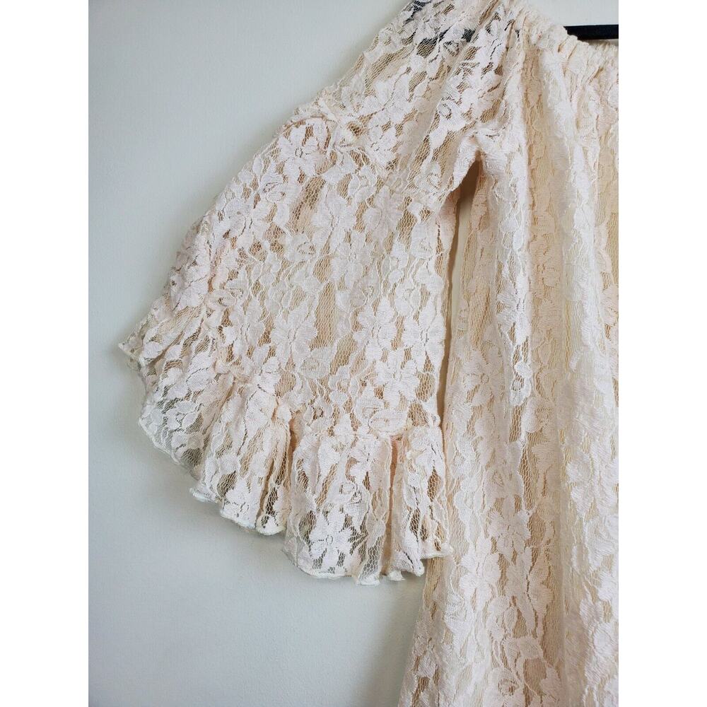 Elan‎ Womens Large Dress Tunic Lace Romantic Mini Off Shoulder Ivory - Picture 3 of 13